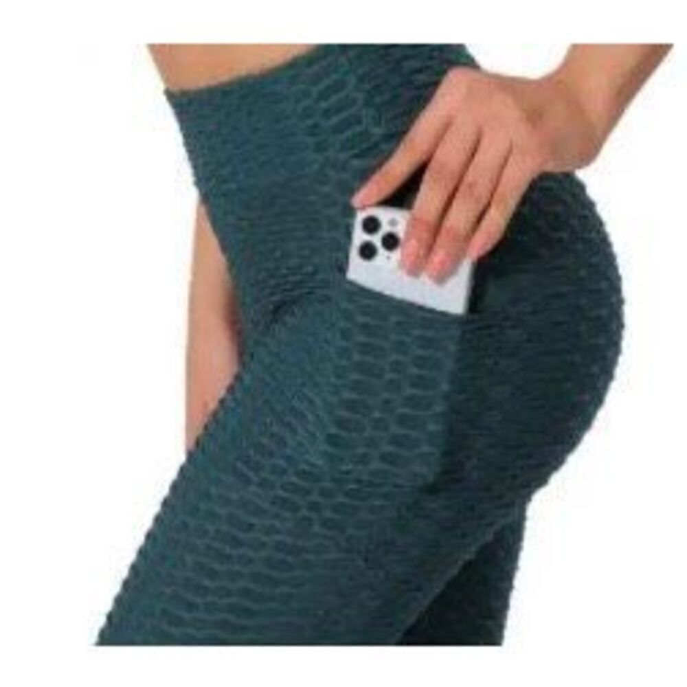 NWT SZ S Dark Green High Waist Bubble Hem Side Pocket Yoga Fitness Gym C…